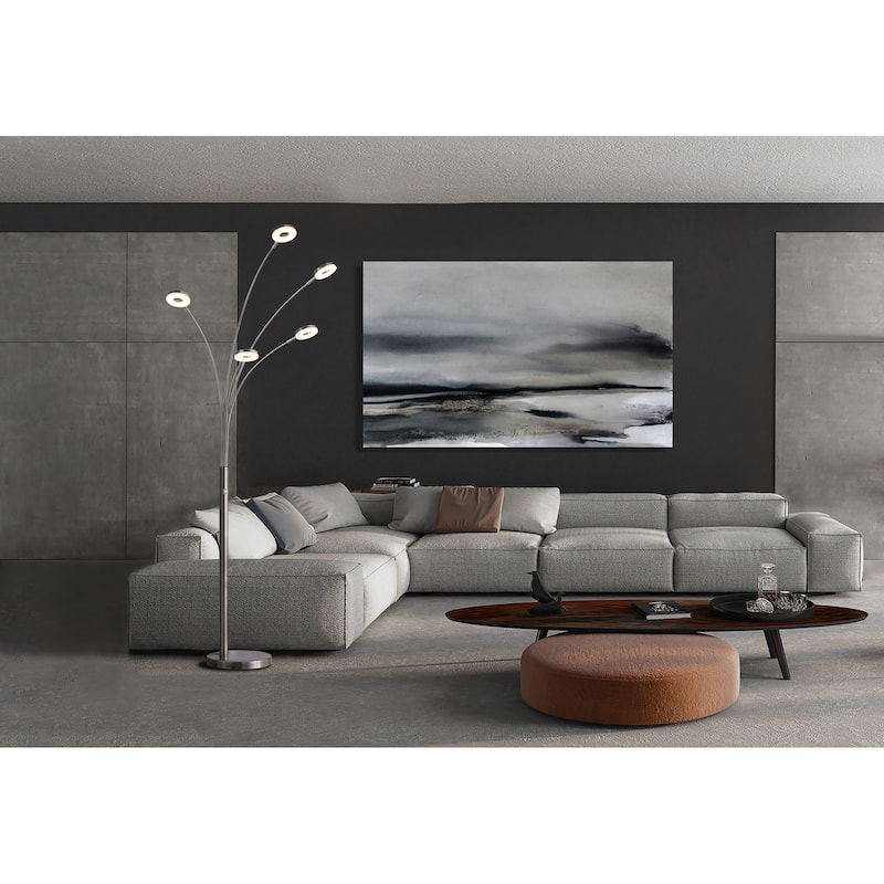 Super Bright LED 5-Arched Floor Lamp with Dimmer, 73"H, Satin Nickel - 73