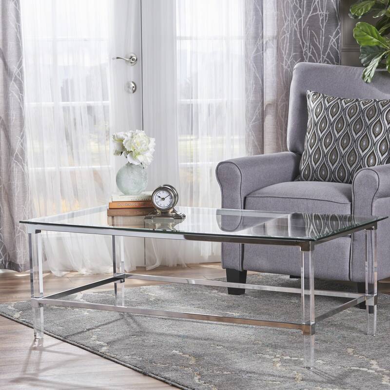 Ultra-Modern Tempered Glass Coffee Table, 48" L - Clear Acrylic Base
