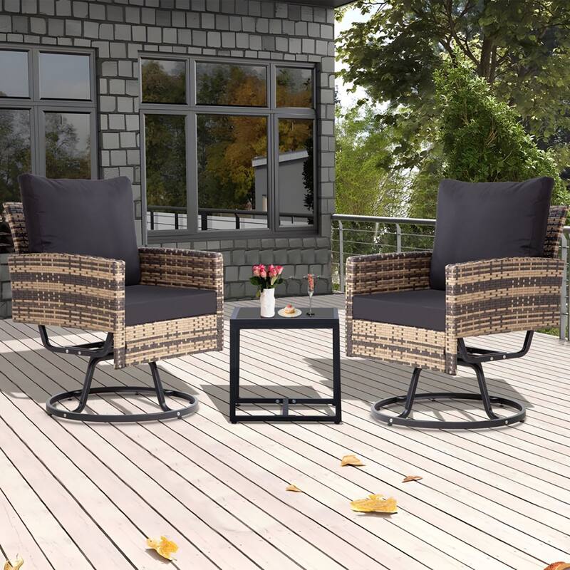 4 PCS Swivel Patio Conversation Set With Square Fire Table