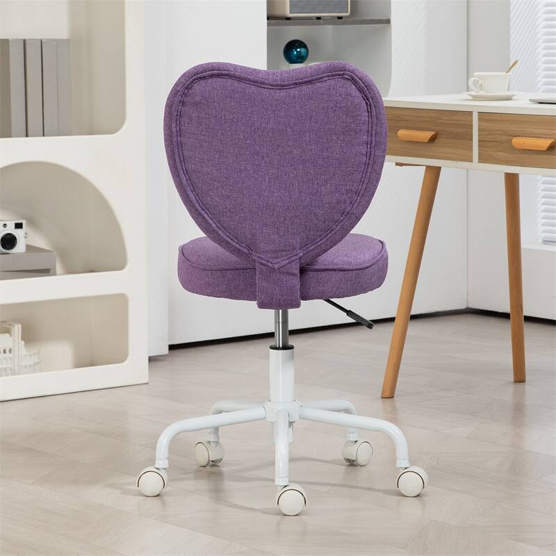 Purple Heart-Shaped Office Chair Linen Fabric Swivel Adjustable Seat Height for Home or Dorms - 15.75" W x 19.75" D x 31"-35" H