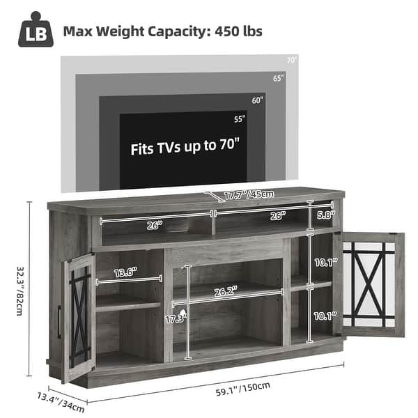 Moasis 59-inch Highboy 2-Door LED Lights TV Stand for TVs up to 70 Inches