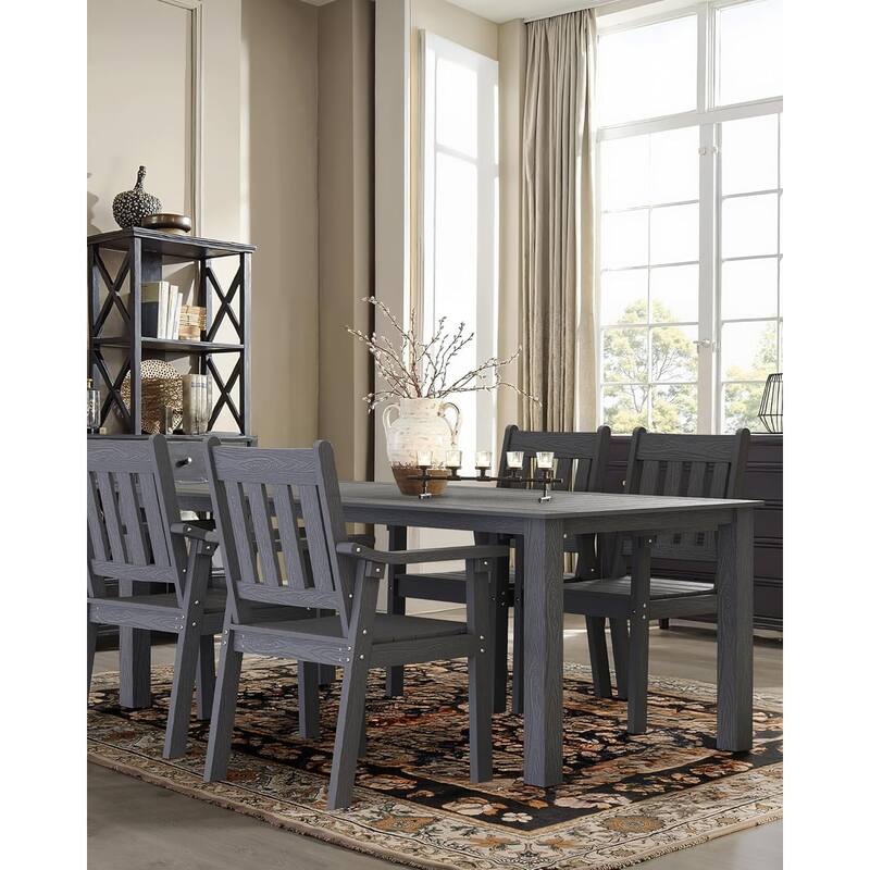 WINSOON 5-Piece HIPS All Weather Outdoor Patio Dining Sets with Umbrella Hole& Aluminum Frame,1-Table 4-Chairs