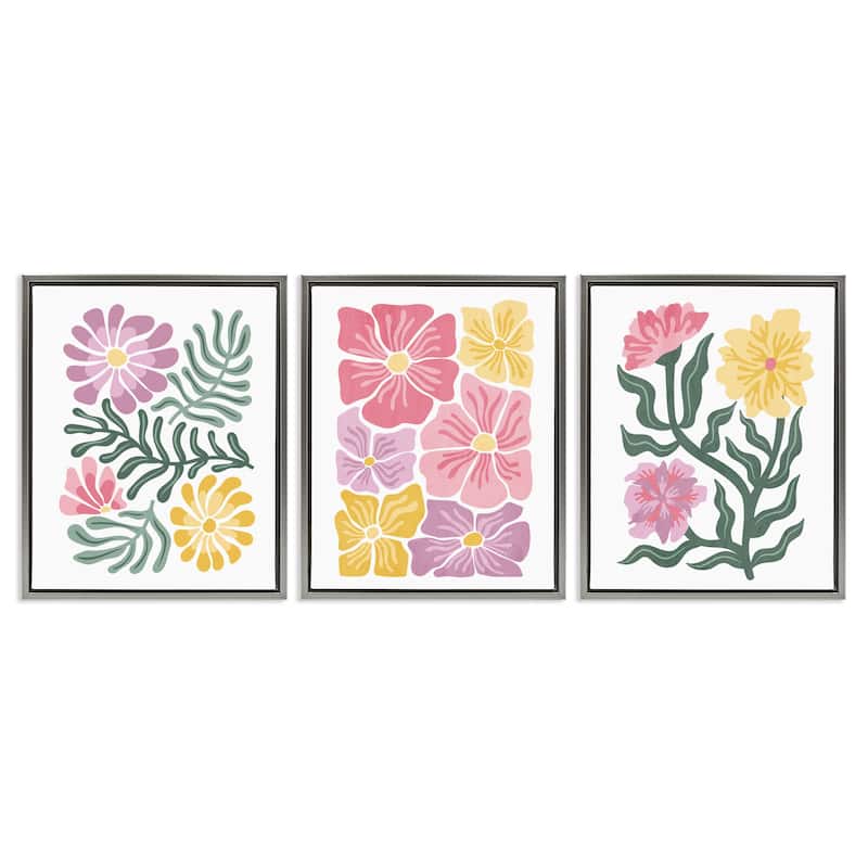 Stupell Minimal Spring Hue Flowers Framed Floater Canvas Wall Art Design By Kim Allen (Set of 3) - 25 x 31 - Grey