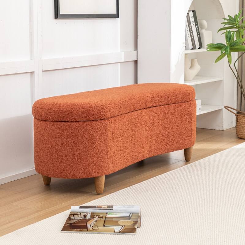 Modern Glam Teddy Fabric Upholstered Storage Ottoman Bench