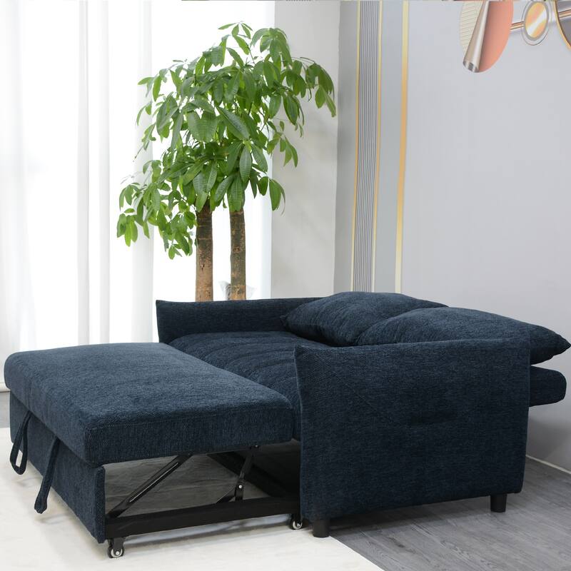 57.48" Big Size Navy Fabric Sofa Bed with Adjustable Backrest