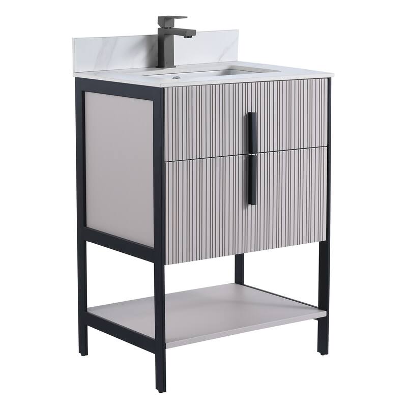 Fine Fixtures Serenity Modern Bathroom Vanity with White Carrara Stone Top