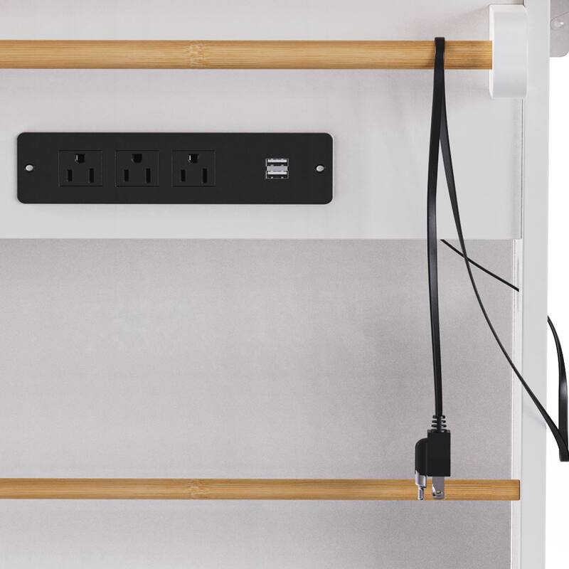 Large Kitchen Island with Drop Leaf,Power Outlet,,Rolling Kitchen Storage Cart on 5 Wheels with 5 Open Side Racks for Kitchen