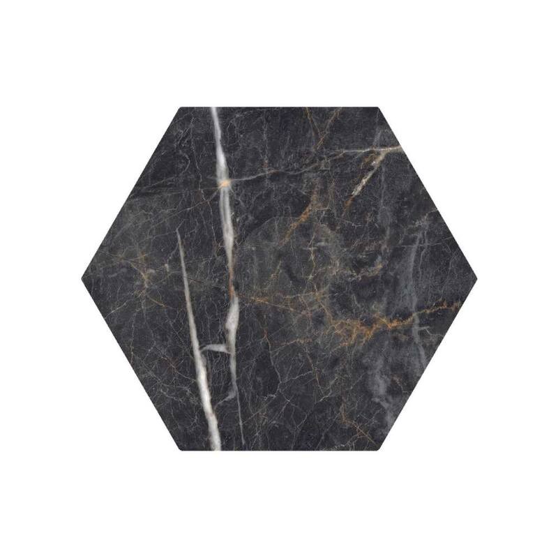 Oscuro 8x9 Black/ Gold Matte Hexagon Marble Look Porcelain Tile - Floor & Wall