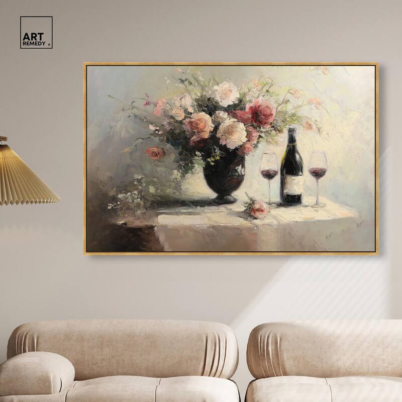 Roses and Red Wine Canvas by Art Remedy