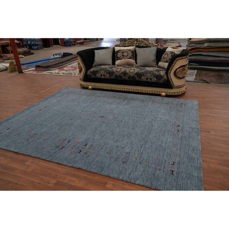 Hand Knotted Oriental 100% Wool Carpet Tribal Animal Pictorial Navy Blue & Blues Gabbeh Area Rug - 9' 10'' X 7' 11''