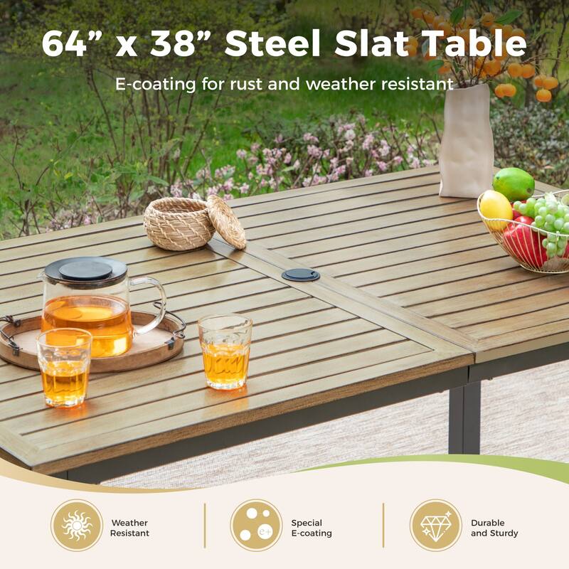 MAISON ARTS Outdoor/Indoor Rectangular Metal Teak-Color Dining Table