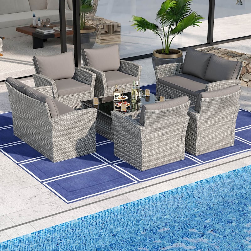Costway 4 PCS Patio Furniture Set with 2 Rattan Chairs Loveseat Coffee - 4 PCS