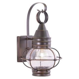 VAXCEL Chatham 13.5 in. H 1-Light Burnished Bronze Coastal Outdoor Wall Sconce, Steel, Clear Seeded Glass Shade