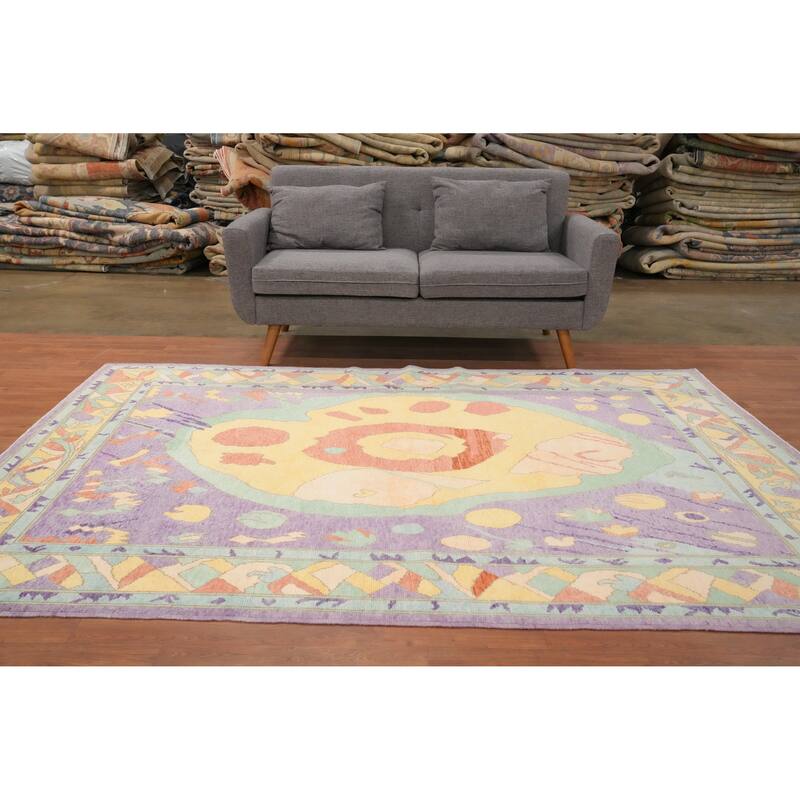 Hand Knotted Oriental 100% Wool Carpet Transitional Geometric Purples Oushak Area Rug - 8' 6'' X 6' 1''