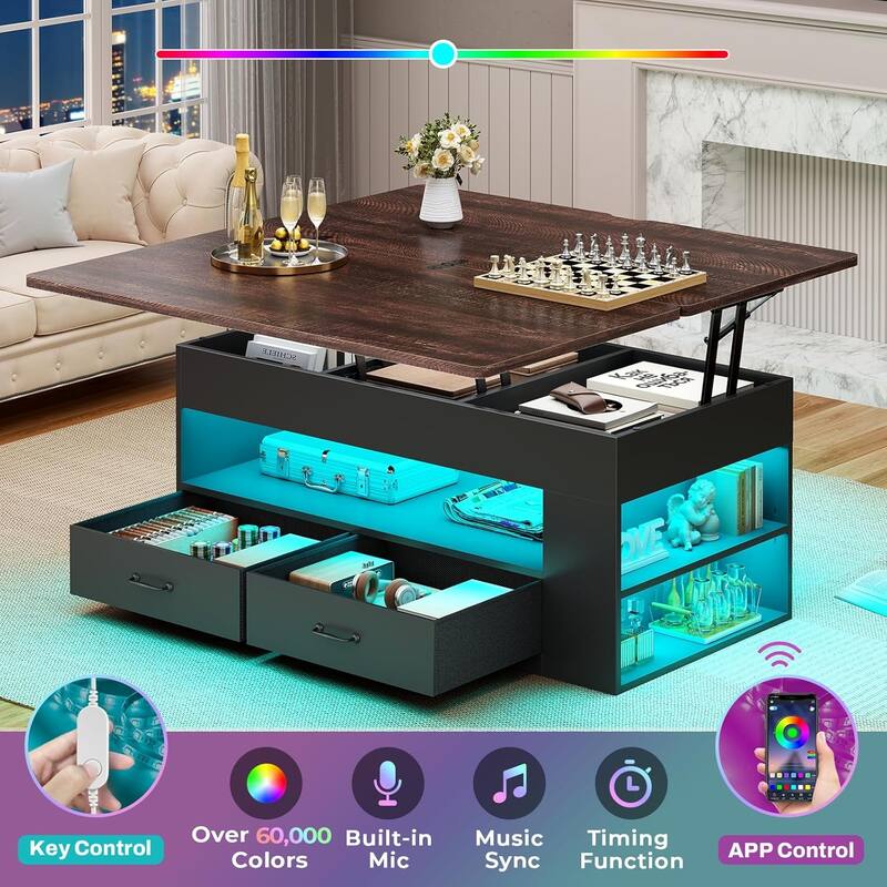 Lift Top Coffee Table Open Storage Shelf & Hidden Classified Storage