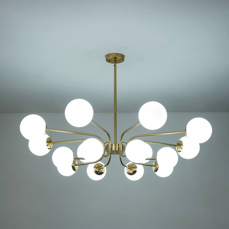 16-Light Mid-Century Modern 2-Tier Large Round Sputnik Glass Globe Chandelier with Milky White Glass Globe Shade