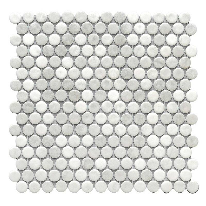 The Tile Life Eterna Penny 12x12 Round Glass Mosaic Floor, Wall & Backsplash Tile - 4x4 Sample - Shabby Grey