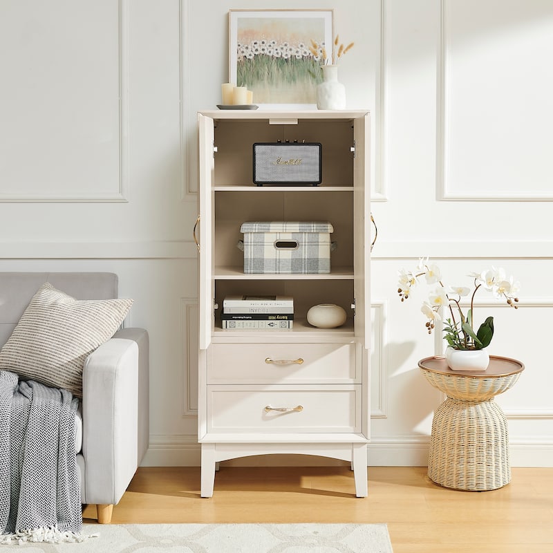 Roomfitters Tall Pantry Sideboard Cabinet, Geometric Storage Console Buffet for Kitchen & Entryway
