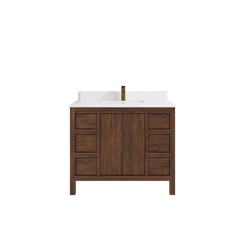 Willow Collections 42 in. W x 22 in. D Elizabeth Solid Teak Single Sink Bathroom Vanity with Countertop - 1.5" White Quartz - Dark Walnut