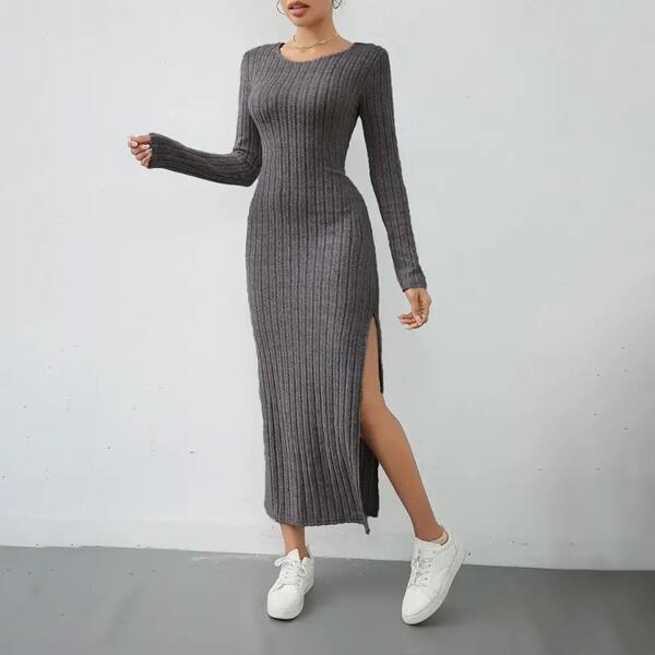 dark gray bodycon dress Long Sleeves Sparkly Bodycon Dress In DARK GRAY
