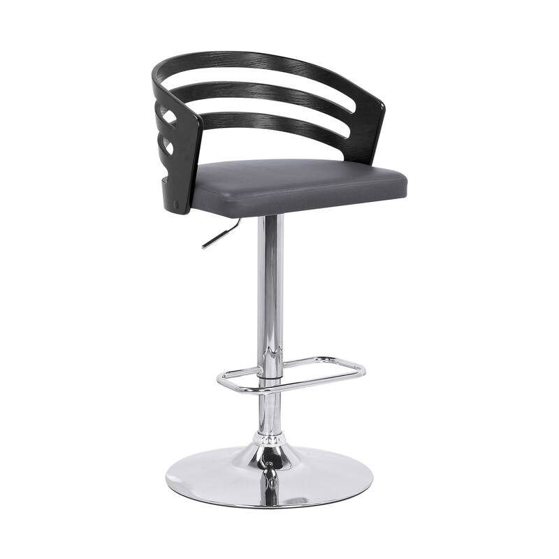 Adele Black or Walnut Wood Upholstered Adjustable Height Bar Stool