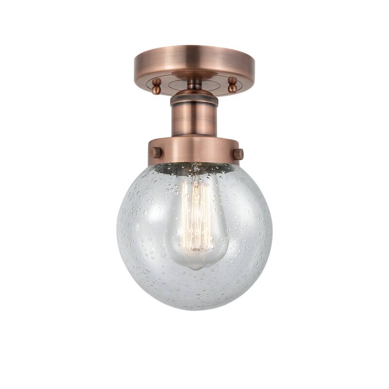 Innovations Lighting Beacon - 1 Light 6" Semi-Flush Mount - Antique Copper/Seedy