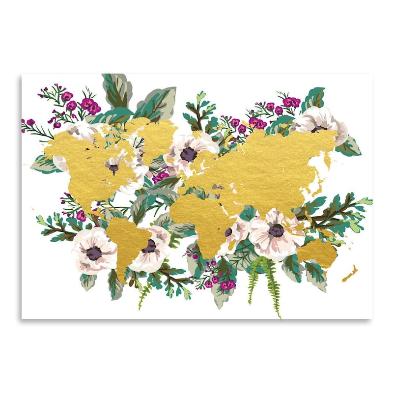 Americanflat - Floral Burst Gold World Map by Samantha Ranlet - 16