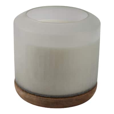 Glass and Wax Starry Sky Decorative Candle Wood Base - 8" White - 8" x 8" x 8"
