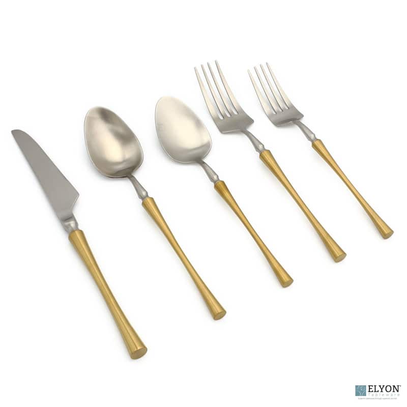Elyon Noelle Matte Colored Stainless Steel Flatware Set 20 Pieces - Silver / Gold