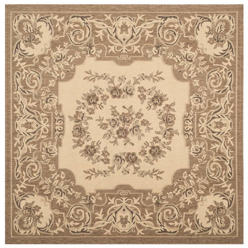 SAFAVIEH Courtyard Berendje Indoor/ Outdoor Waterproof Patio Backyard Rug - 6'7" Square - Creme/Brown