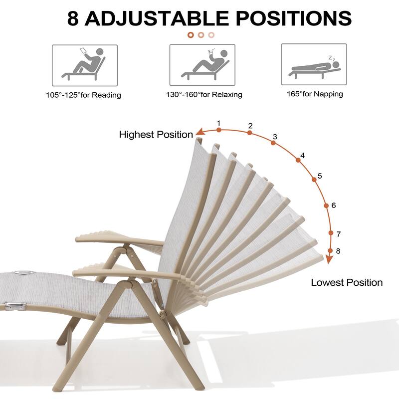 Outdoor Aluminum Folding Recliner Adjustable Chaise Lounge Chairs - See Picture