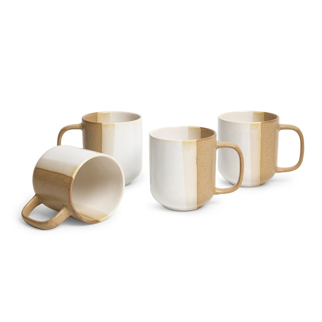 Sango Phoebe Caramel/White Coffee Mugs Set of 4, 15 oz Ceramic Cups