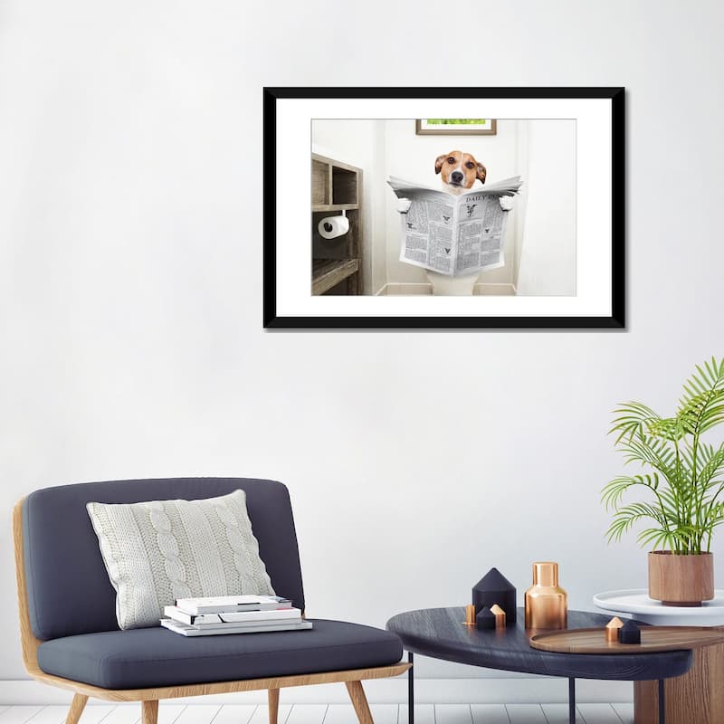 iCanvas "Dog On Toilet Seat Reading Newspaper II" by damedeeso