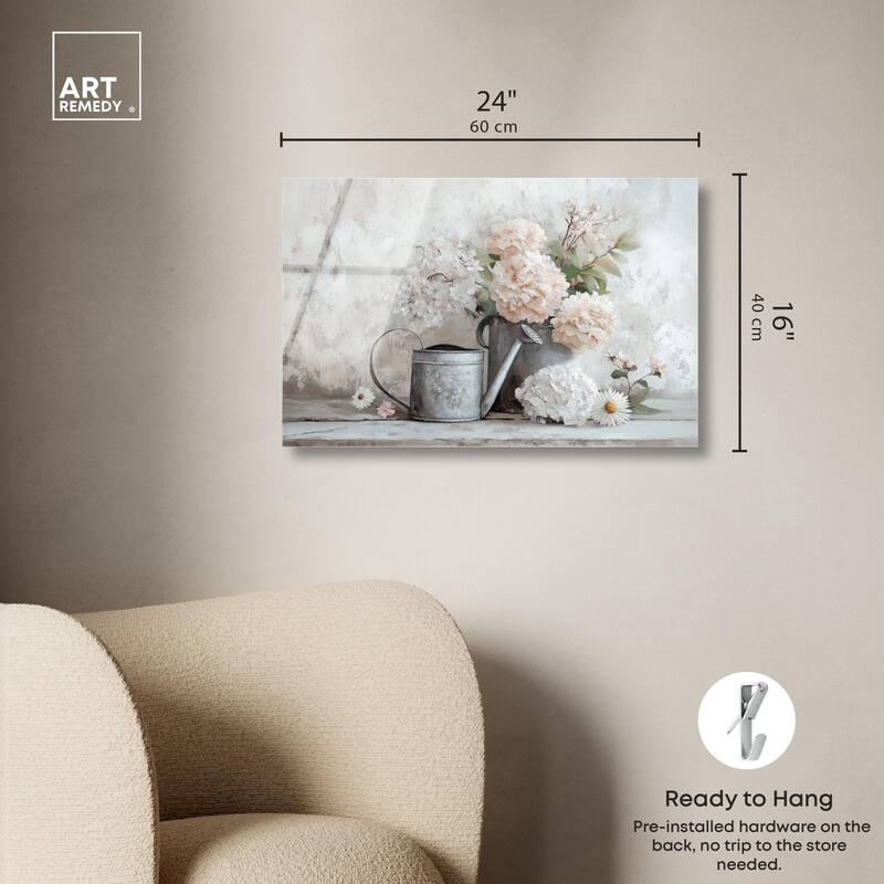 Can and White Blooms Acrylic by Art Remedy, Ready to Hang
