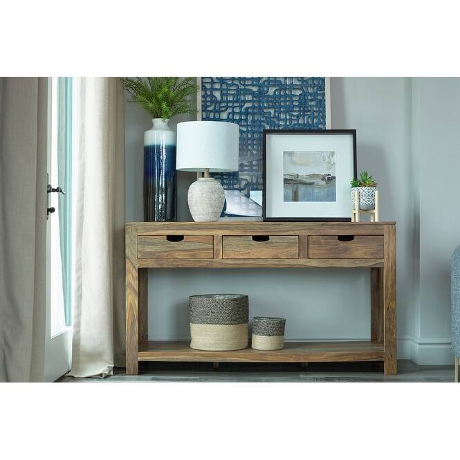 Esther 3-drawer Wood Console Table Grey Sheesham