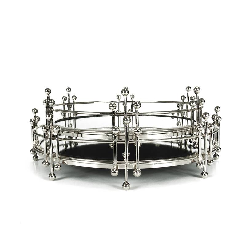 Silver Radiant Round Metal Mirror Decorative Tray Serving Platter