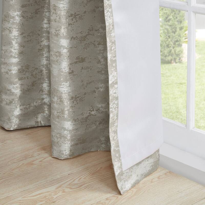 Jacquard Lined Total Blackout Rod Pocket/Back Tab Curtain Panel - Silver