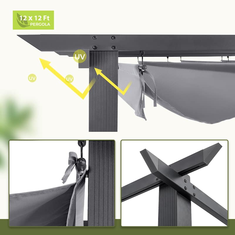 12 ft. x 12 ft. Aluminum Outdoor Pergola with Retractable Shade Canopy