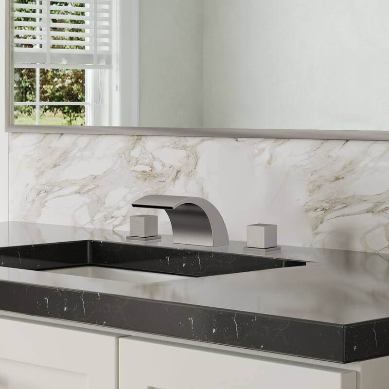 Widespread Bathroom Faucet 3 Hole, Double Handle Waterfall Bathroom Sink Faucet with Drain Assembly