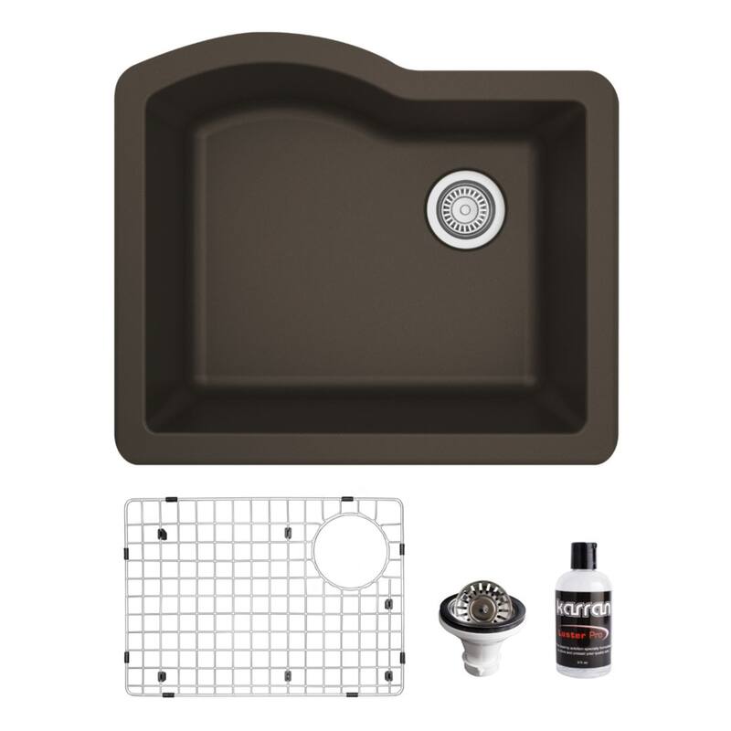 Karran Undermount Quartz 24 in. Single Bowl Kitchen Sink Kit - Brown