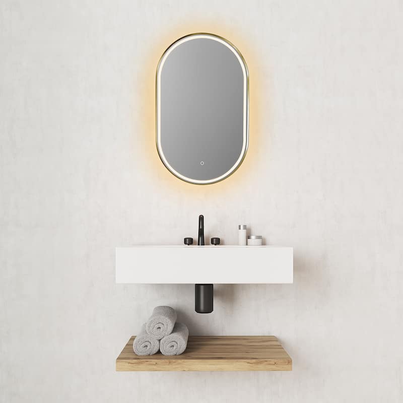 Altair Oleggio Oval Framed in Matte Black Vanity LED Lighted Wall Mirror - 36 in.