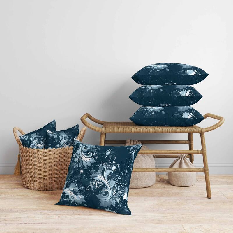 Motif Whirlwinds Faux Suede Reversible Throw Pillow Indigo