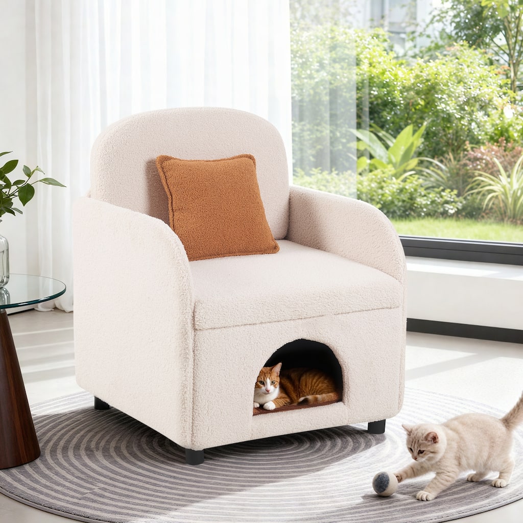 Pet-Friendly Fluffy Fabric Sherpa Upholstered Leisure Armchair with Lumbar Pillow for Living Room, Bedroom, Home, and Office