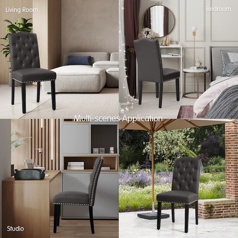 Subrtex (Set of 2) Leather Dining Chair with Riveted Button Decoration