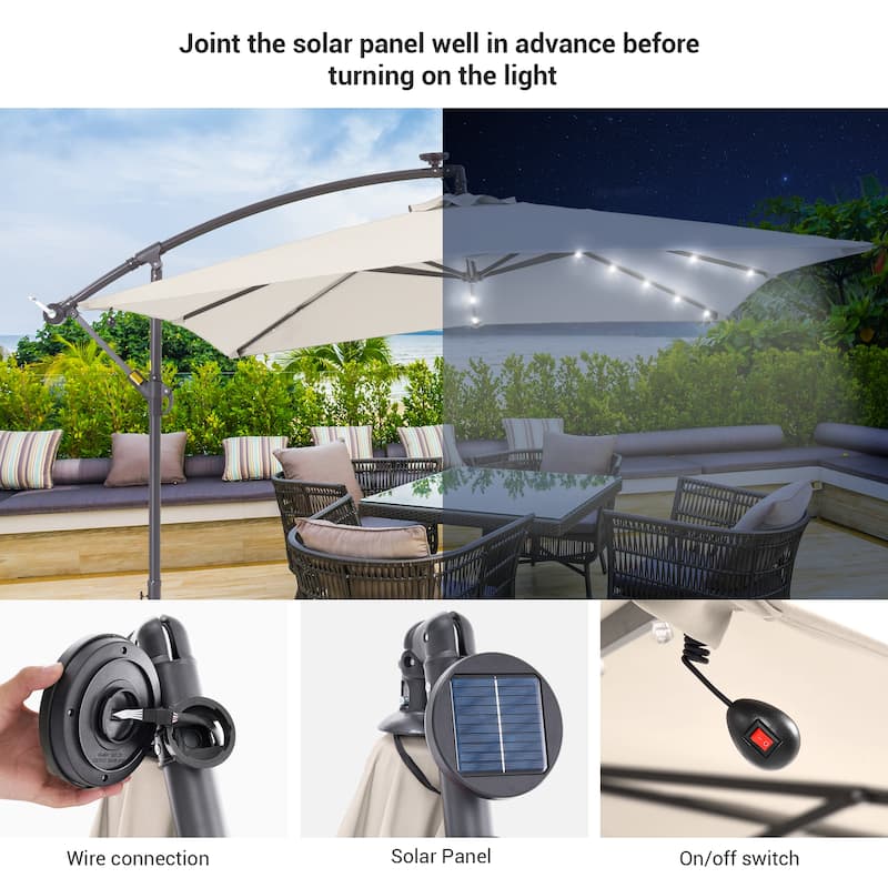 LIVOOSUN Outdoor Patio Umbrella, Square Canopy Offset LED Umbrella