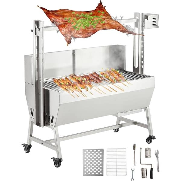 Wind Up Bbq Rack 37in Automatic Electric BBQ Rotisserie Grill with Wind Screen ...