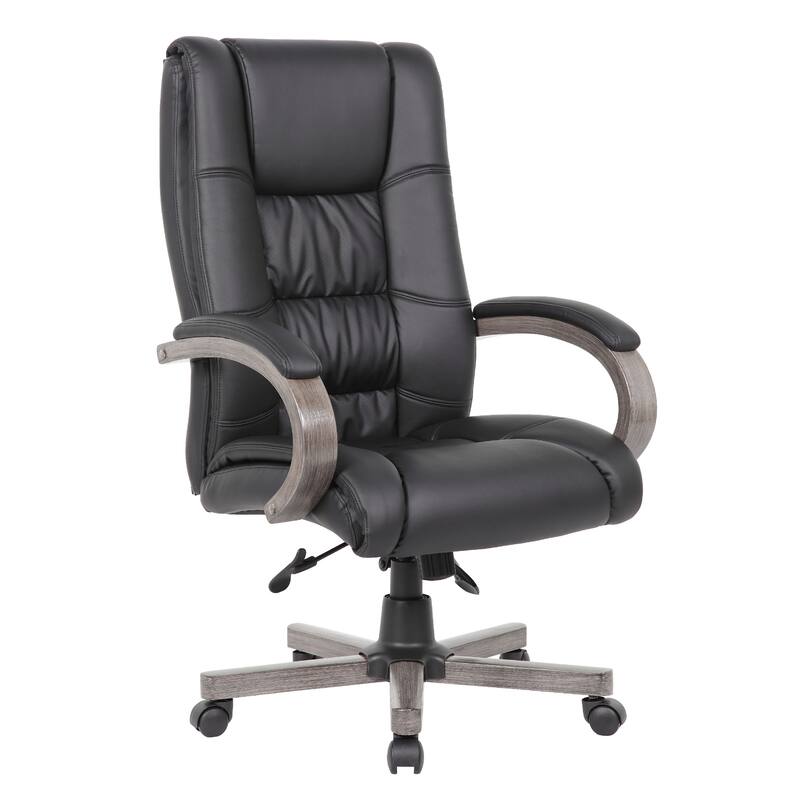 Zoey High-Back Executive Chair, Black Vinyl, Gray Wood Finish