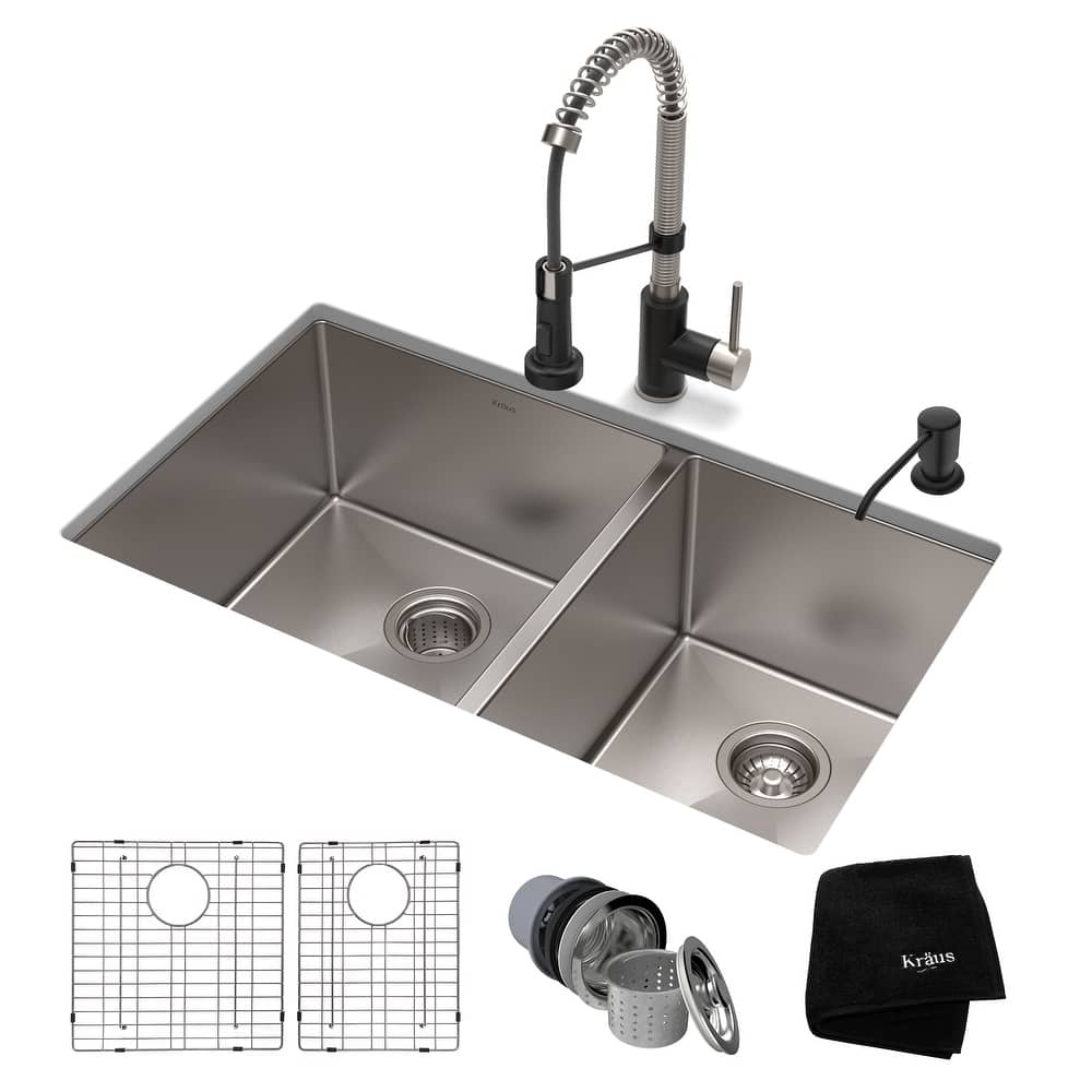 Kraus 3-in-1 Set Undermount Kitchen Sink, Pulldown Faucet, Dispenser