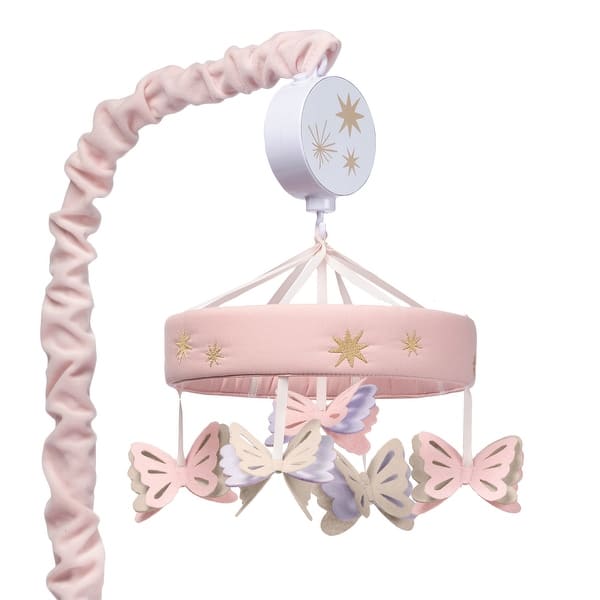 slide 2 of 7, Lambs & Ivy Butterfly Dreams Pink/Purple Musical Baby Crib Mobile Soother Toy