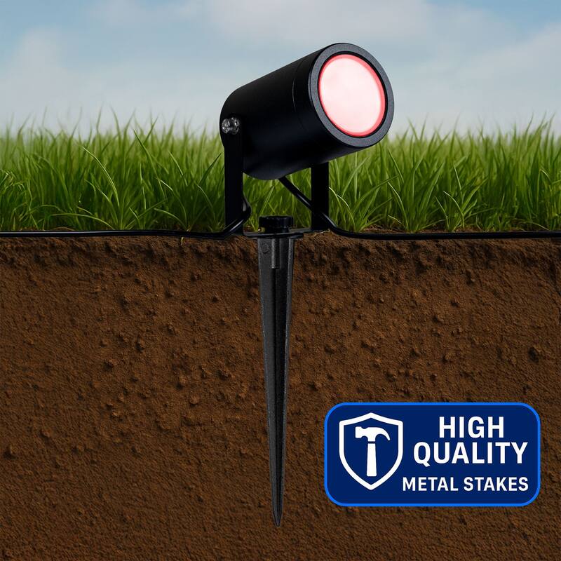 RGBWW Smart Outdoor Spotlights 4-Pack 48ft IP65 LED Lights Alexa Remote App